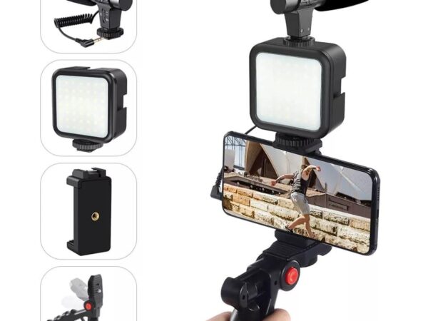Vlogging Kit Accessories for Mobile Phone DSLR Camera Video Recording with Tripod Shoot Mic 360 LED Remote Selfie Light for Live Streaming Short Film