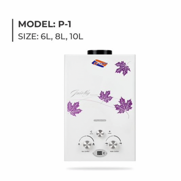 Bester Instant Water Heater 6 Liters Model P-1 with digital display and floral design – gas geyser available in Pakistan